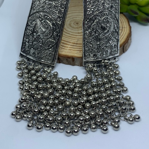 Oxidized Silver Unique Ornate Design Long Necklace - Picture 2 of 10